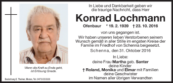 Traueranzeigen Von Konrad Lochmann Trauer Bz