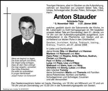 Traueranzeigen Von Anton Stauder Trauer Bz