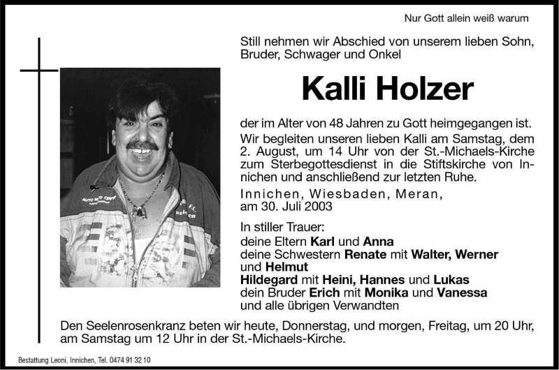 Traueranzeigen Von Kalli Holzer Trauer Bz