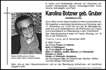 Traueranzeigen Von Karolina Botzner Trauer Bz