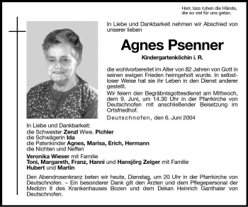 Traueranzeigen Von Agnes Psenner Trauer Bz