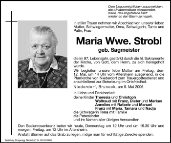 Traueranzeigen Von Maria Strobl Trauer Bz