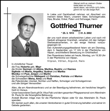 Traueranzeigen Von Gottfried Thurner Trauer Bz