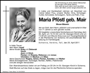 Traueranzeigen Von Maria Pf Stl Trauer Bz