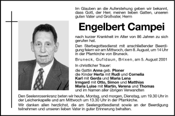 Traueranzeigen Von Engelbert Campei Trauer Bz