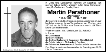 Traueranzeigen Von Martin Perathoner Trauer Bz