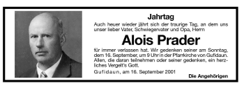 Traueranzeigen Von Alois Prader Trauer Bz