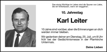 Traueranzeigen Von Karl Leiter Trauer Bz