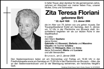 Traueranzeigen Von Zita Teresa Floriani Trauer Bz