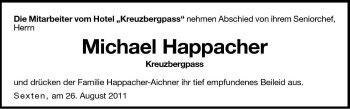 Traueranzeigen Von Michael Happacher Trauer Bz