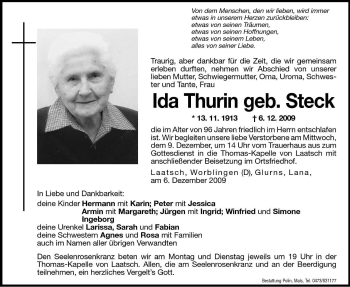 Traueranzeigen Von Ida Thurin Trauer Bz