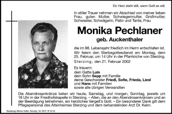 Traueranzeigen Von Monika Pechlaner Trauer Bz