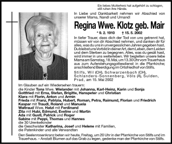 Traueranzeigen Von Regina Klotz Trauer Bz