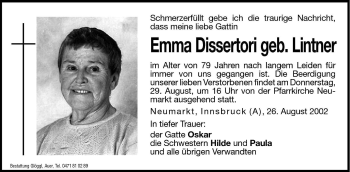 Traueranzeigen Von Emma Dissertori Trauer Bz