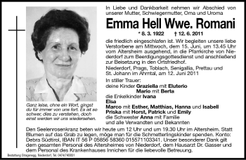 Traueranzeigen Von Emma Hell Trauer Bz