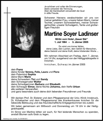 Traueranzeigen Von Martine Soyer Ladinser Trauer Bz