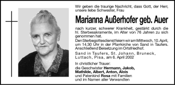 Traueranzeigen von Marianna Außerhofer Trauer bz