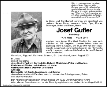 Traueranzeigen Von Josef Gufler Trauer Bz