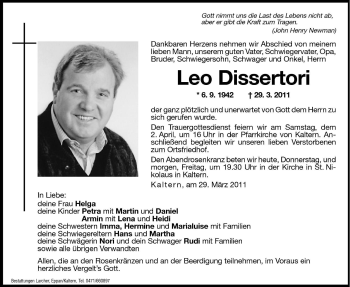 Traueranzeigen Von Leo Dissertori Trauer Bz