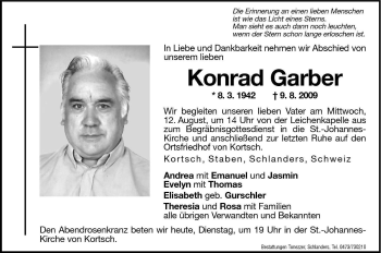 Traueranzeigen Von Konrad Garber Trauer Bz