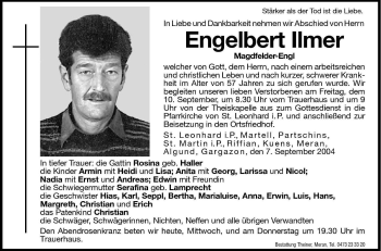 Traueranzeigen Von Engelbert Ilmer Trauer Bz