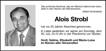 Traueranzeigen Von Alois Strobl Trauer Bz