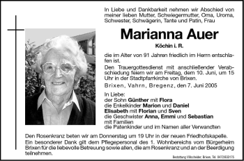 Traueranzeigen Von Marianna Auer Trauer Bz