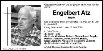 Traueranzeigen Von Engelbert Atz Trauer Bz