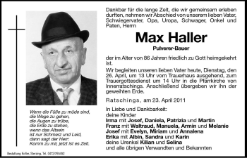 Traueranzeigen Von Max Haller Trauer Bz