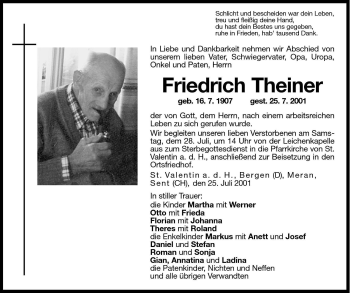 Traueranzeigen Von Friedrich Theiner Trauer Bz