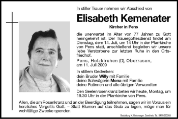 Traueranzeigen Von Elisabeth Kemenater Trauer Bz