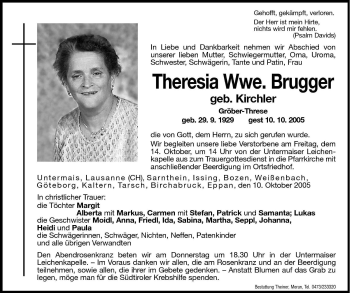 Traueranzeigen Von Theresia Brugger Trauer Bz