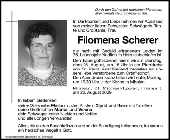 Traueranzeigen Von Filomena Scherer Trauer Bz