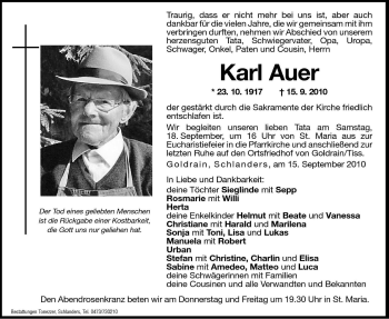 Traueranzeigen Von Karl Auer Trauer Bz