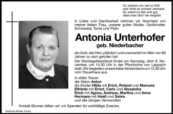 Traueranzeigen Von Antonia Unterhofer Trauer Bz