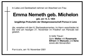 Traueranzeigen Von Emma Nemeth Trauer Bz