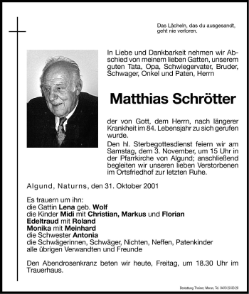 Traueranzeigen Von Matthias Schr Tter Trauer Bz