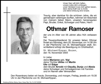 Traueranzeigen Von Othmar Ramoser Trauer Bz