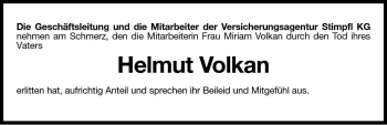 Traueranzeige von Helmut Volkan von Dolomiten
