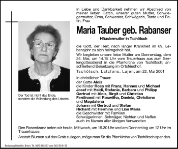 Traueranzeigen Von Maria Tauber Trauer Bz