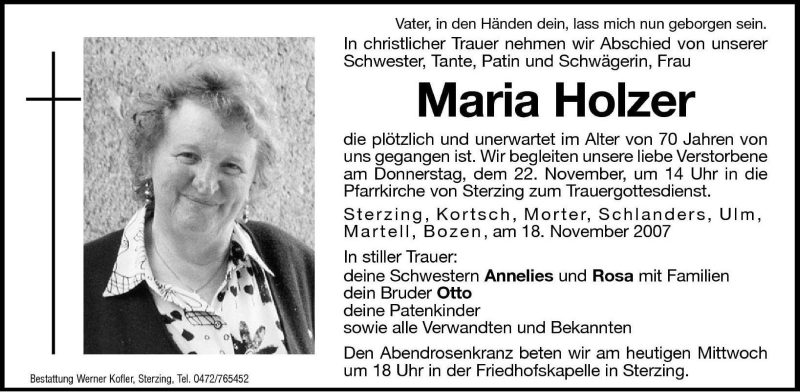 Traueranzeigen Von Maria Holzer Trauer Bz