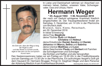 Traueranzeigen Von Hermann Weger Trauer Bz