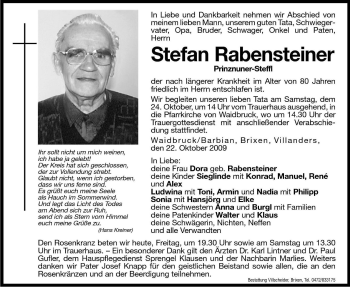 Traueranzeigen Von Stefan Rabensteiner Trauer Bz