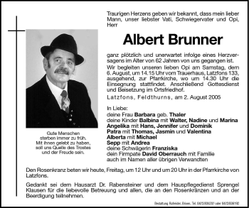 Traueranzeigen Von Albert Brunner Trauer Bz