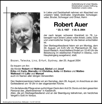 Traueranzeigen Von Robert Auer Trauer Bz