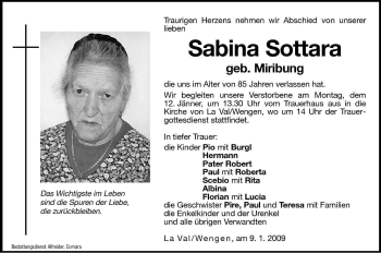 Traueranzeigen Von Sabina Sottara Trauer Bz