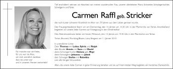 Traueranzeigen Von Carmen Raffl Trauer Bz