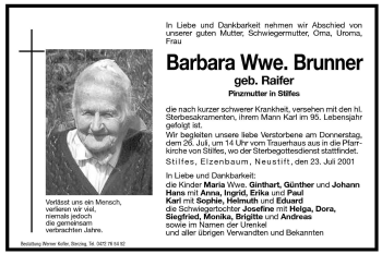 Traueranzeigen Von Barbara Brunner Trauer Bz