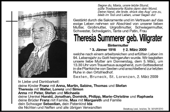 Traueranzeigen Von Theresia Summerer Trauer Bz