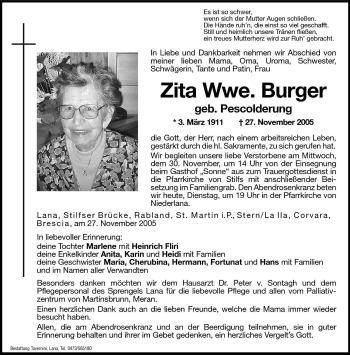 Traueranzeigen Von Zita Burger Trauer Bz